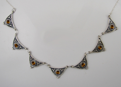 Sterling Silver Gemstone Necklace With Tiger Eye